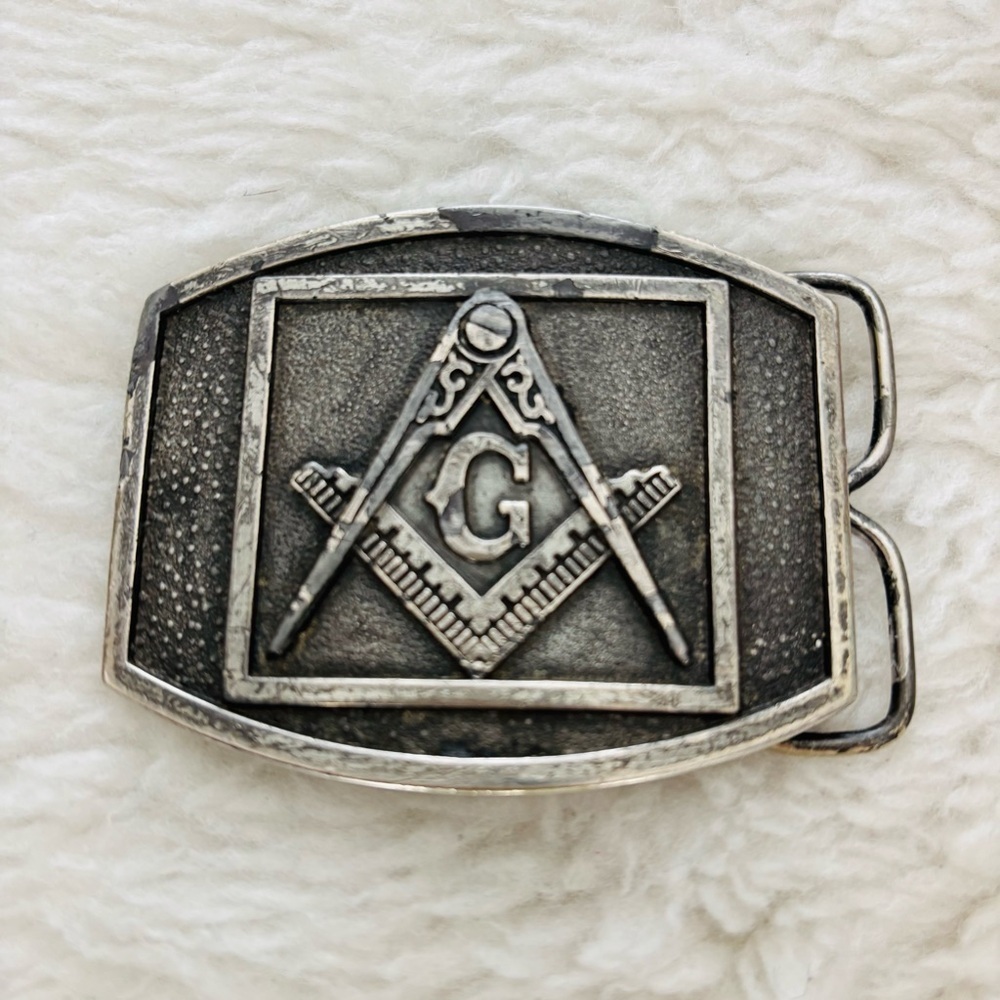 Masonic Silver Bergamot Brass Work Belt Buckle size 3”x2.5” - Picture 7 of 9